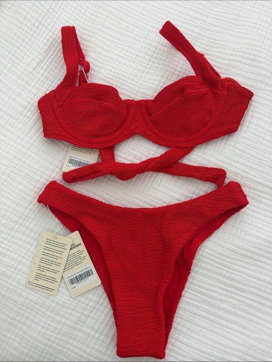 Monday Swimwear Other - Monday Swimwear Red Textured Tie-Waist Bikini